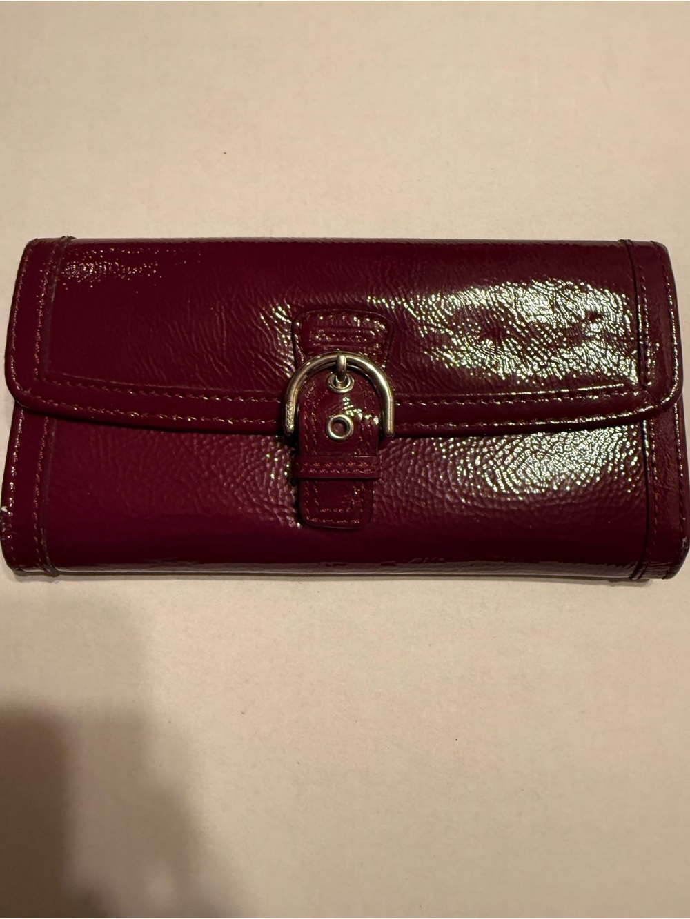 Glossy‎ Plum Leather Clutch Wallet - coach
